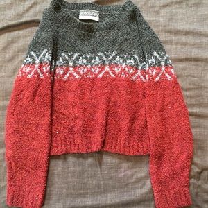 Absolutely Color Block Charcoal & Burgundy Cropped Knit Sweater Sequins